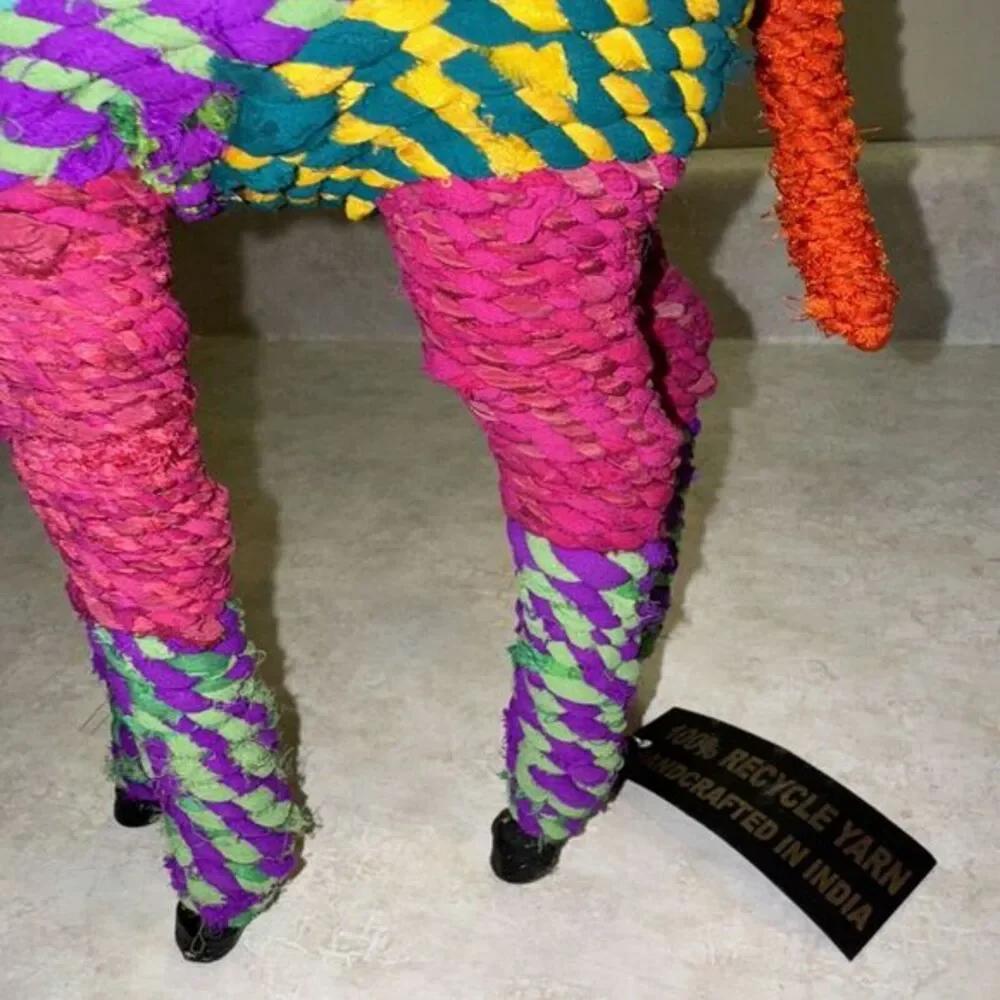 Handcrafted Giraffe Figurine Recycled Yarn Multicolor‎ India Boho Decor 12in
